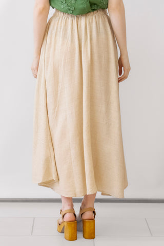 Apricot Linen Gathered Midi Skirt