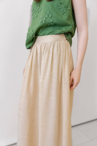 Apricot Linen Gathered Midi Skirt