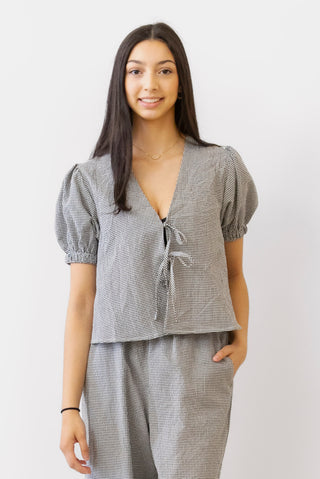 Elan Gingham Seek Sucker Tie Top
