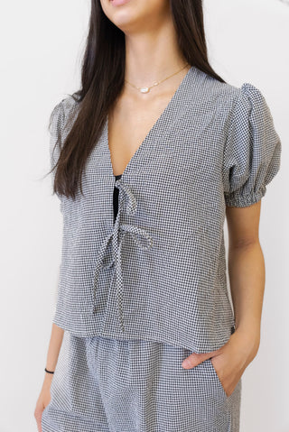 Elan Gingham Seek Sucker Tie Top