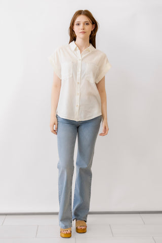 Elan Collard Cap Sleeve Top
