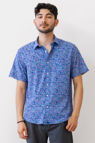 Untuckit Preformace Short Sleeve Shirt in Hicks Blue Floral Print