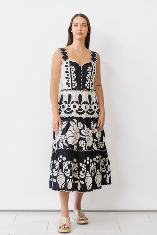 Farm Rio Summer Cutwork Midi Dress