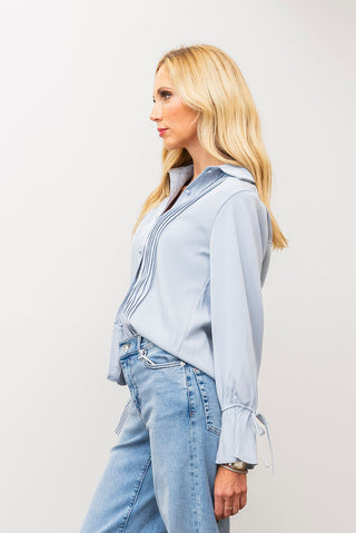 ROSIE POSIE Pleated Cuffed Button Up Blouse