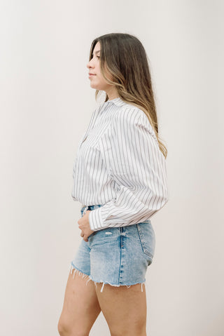 ELAN White Striped Blouse