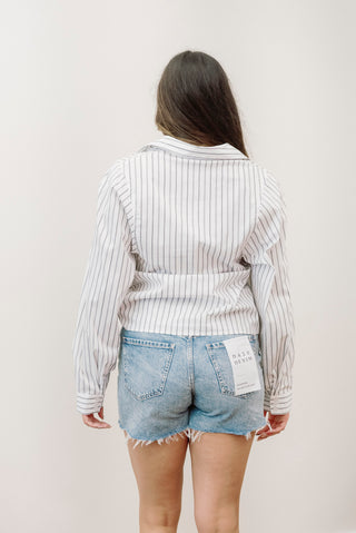 ELAN White Striped Blouse