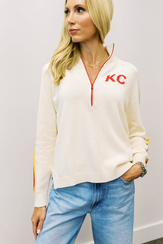 PINKPINEAPPLE KC Football Quarter Zip Sweater