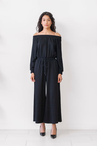 Sunday Morning French Terry Jumpsuit in Black