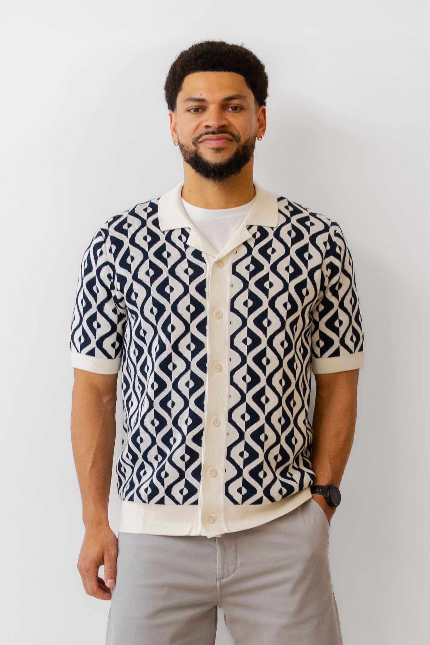 Ben Sherman Knitted Monochrome Tile Resort Shirt Ben Sherman Knitted Monochrome Tile Resort Shirt