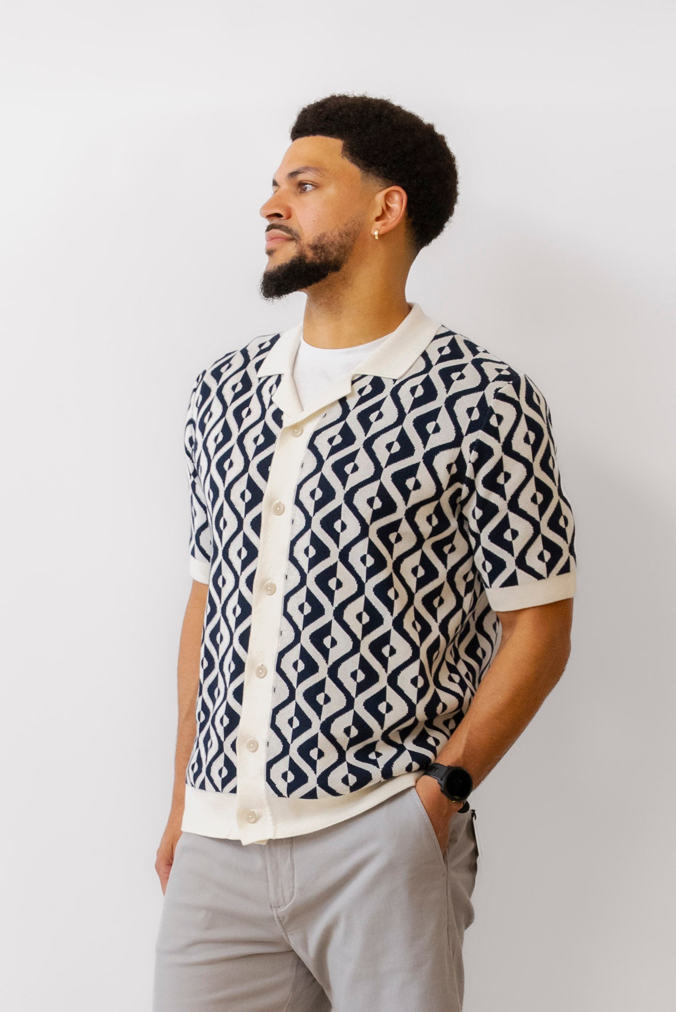 Ben Sherman Knitted Monochrome Tile Resort Shirt Ben Sherman Knitted Monochrome Tile Resort Shirt
