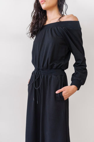 Sunday Morning French Terry Jumpsuit in Black