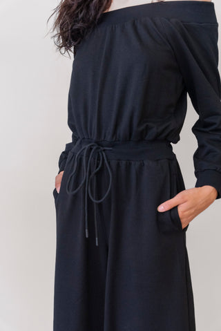 Sunday Morning French Terry Jumpsuit in Black