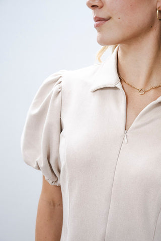 THML Cream Puff Sleeve Dress