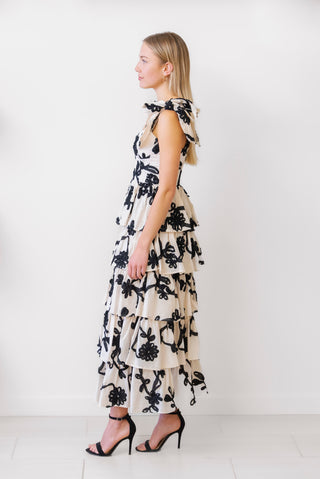 SOFIE THE LABEL Tiered Flocked Dress