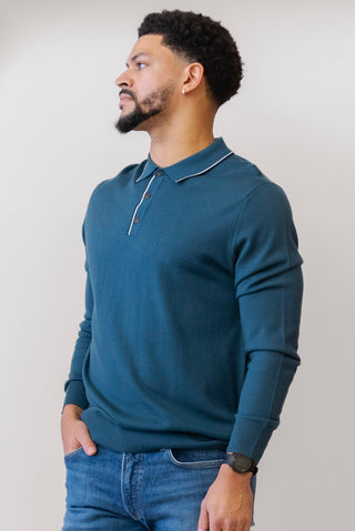 BEN SHERMAN Tipped Merino Polo in Deep Teal