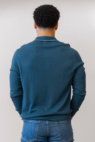 BEN SHERMAN Tipped Merino Polo in Deep Teal