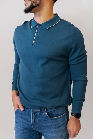 BEN SHERMAN Tipped Merino Polo in Deep Teal