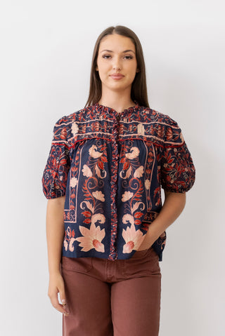 FARM Boho Floral Scarf Blouse