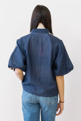 THML Embroidered Ruffle Neck Blouse