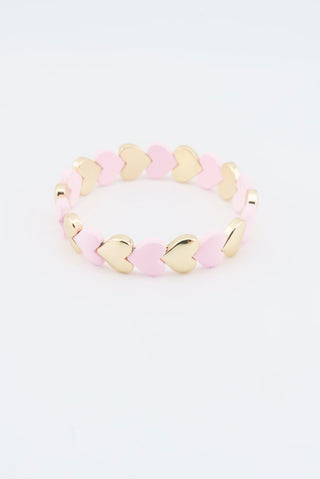 Enamel Heart Stack Bracelet in pink