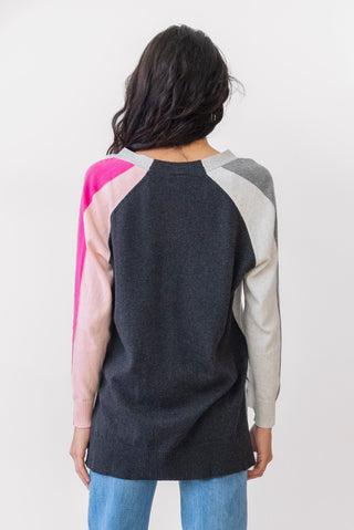 Zaket and Plover Pocket Cardigan in Grey & Pink