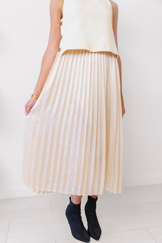 Mixed Media Pleated Dress in Ivory