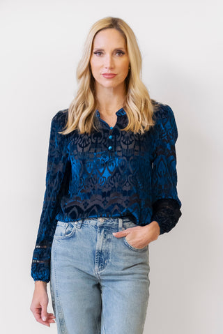 ANOTHER LOVE Eliza Burnout Blouse in Sapphire