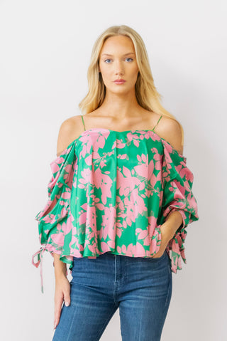 Off the Shoulder Silky Blouse in Lime