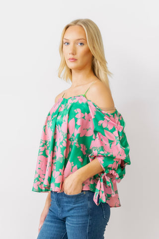 Off the Shoulder Silky Blouse in Lime