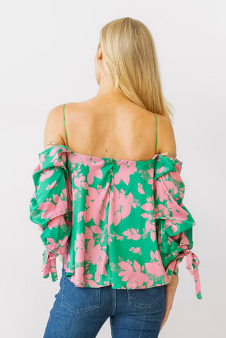 Off the Shoulder Silky Blouse in Lime