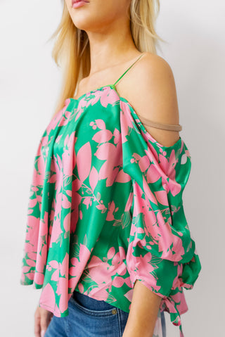 Off the Shoulder Silky Blouse in Lime