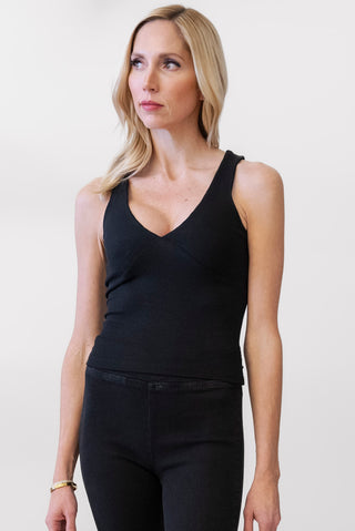 LNA Lily Deep V Ribbed Tank in Black