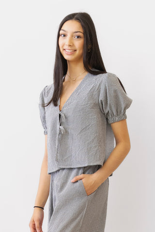 Elan Gingham Seek Sucker Tie Top