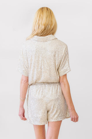 Apricot Sequin Shorts in Stone