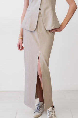 Moon River Straight Fit Midi Skirt in Taupe