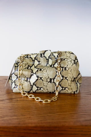 JULES KAE Sophia Oversized Clutch in Lime Snakeskin