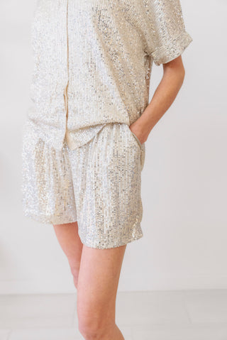 Apricot Sequin Shorts in Stone