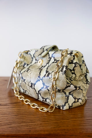 JULES KAE Sophia Oversized Clutch in Lime Snakeskin