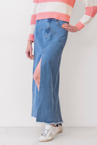 Moon River Denim Maxi Skirt