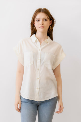Elan Collard Cap Sleeve Top