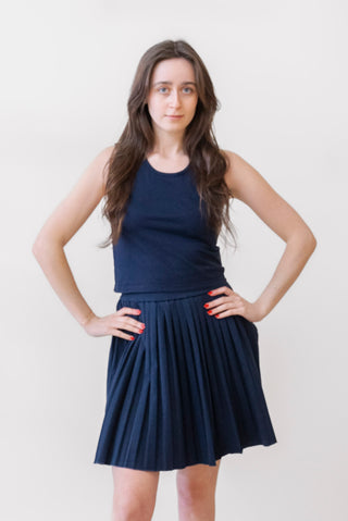 Les Tien Paulina Box Pleat Tennis Skirt in Navy