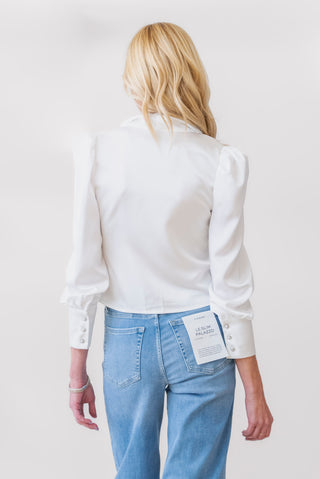 White Satin Tie Front Blouse