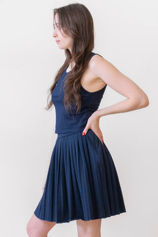 Les Tien Paulina Box Pleat Tennis Skirt in Navy