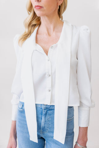 White Satin Tie Front Blouse