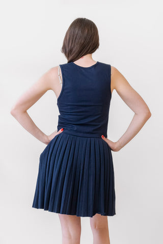 Les Tien Paulina Box Pleat Tennis Skirt in Navy