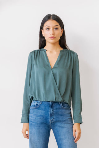 Current Air Wrap Front Blouse in Forest Green