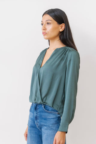 Current Air Wrap Front Blouse in Forest Green