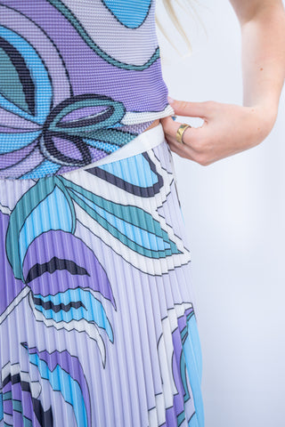 Close-up of a colorful floral dress with a white background