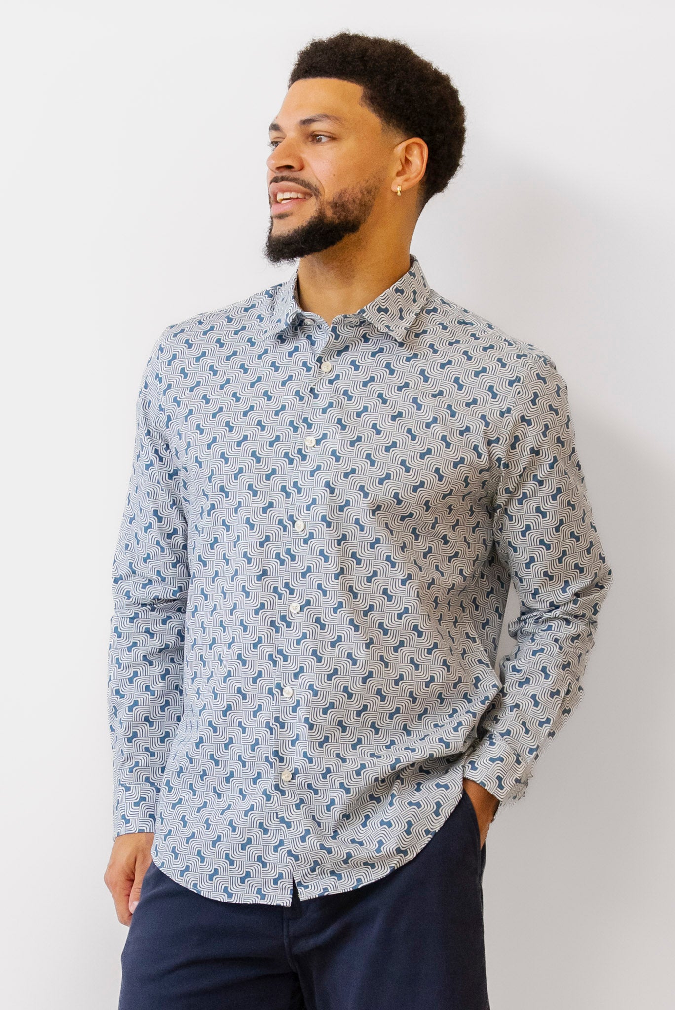 Ben Sherman Men's Linear Print Long Sleeve Shirt - shirts Ben Sherman Men's Linear Print Long Sleeve Shirt - shirts