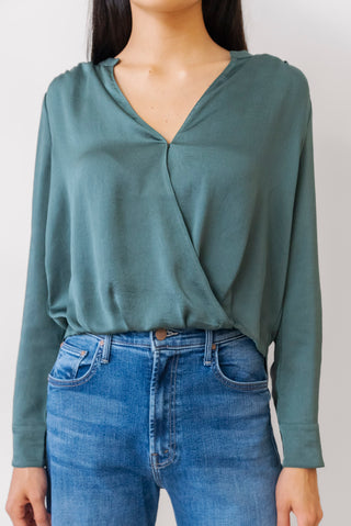 Current Air Wrap Front Blouse in Forest Green